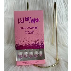 Red Aspen Nail Dashes- Aspen Glitter (short, square pink glitter nails)